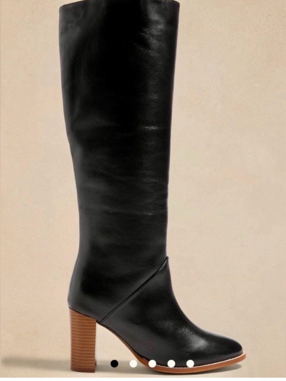 Banana Republic Black Leather Knee-High Boots with Brown Stacked Heel